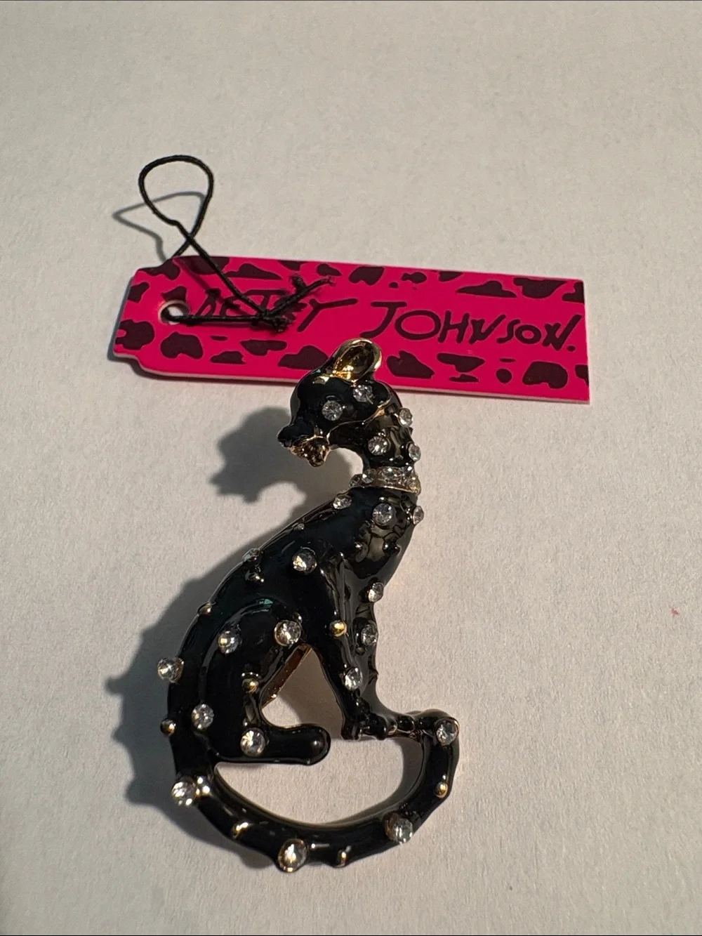Betsey Johnson Black Crystal Cat Brooch/Pendant